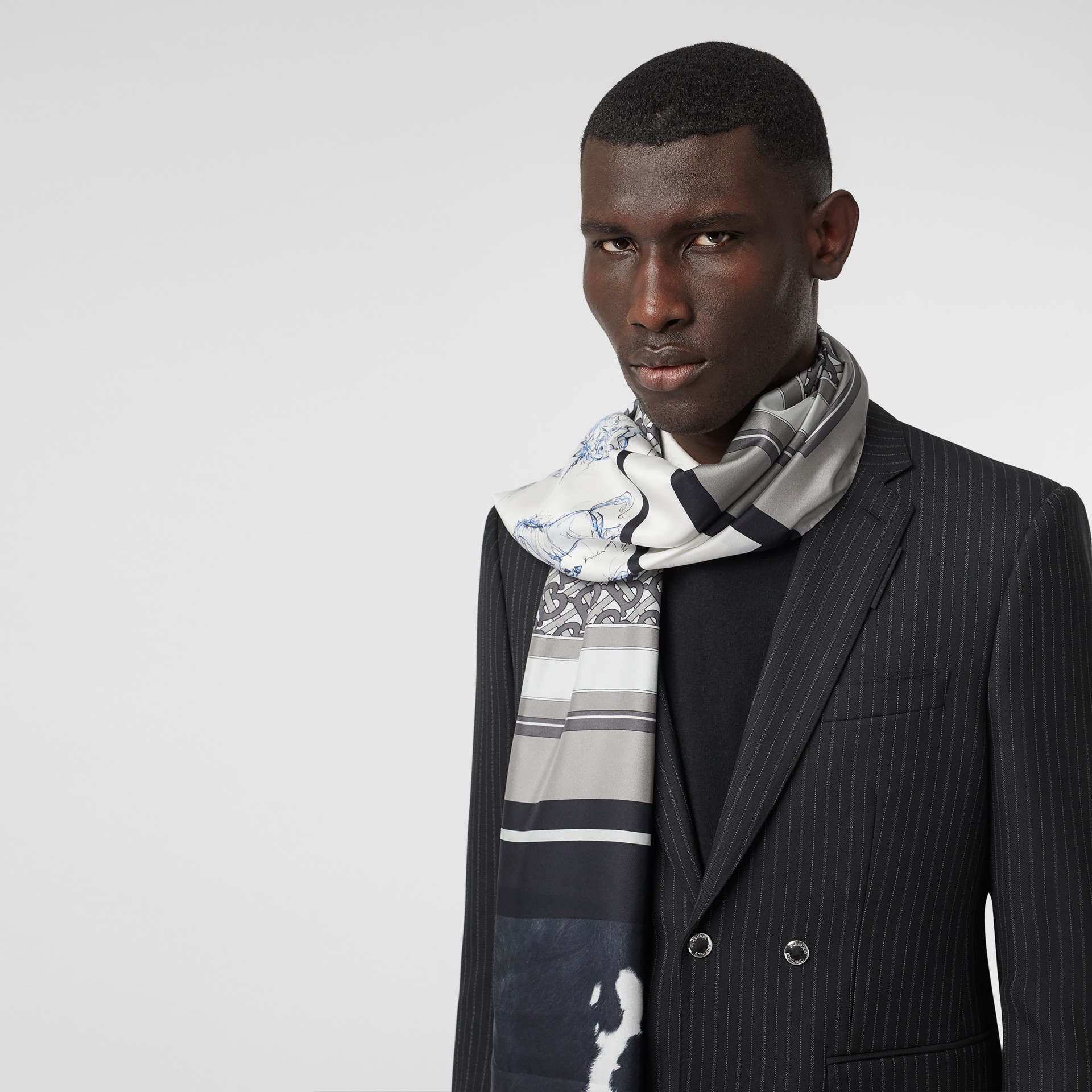 Unicorn, Monogram and Cow Print Silk Scarf in Flint Burberry United