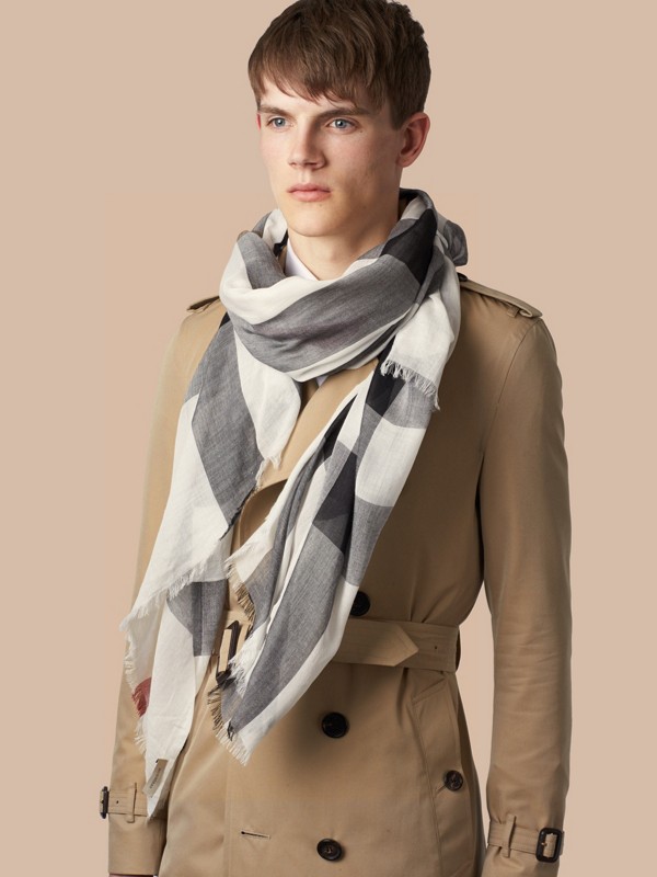 Check Modal Cashmere and Silk Scarf in Ivory | Burberry United States