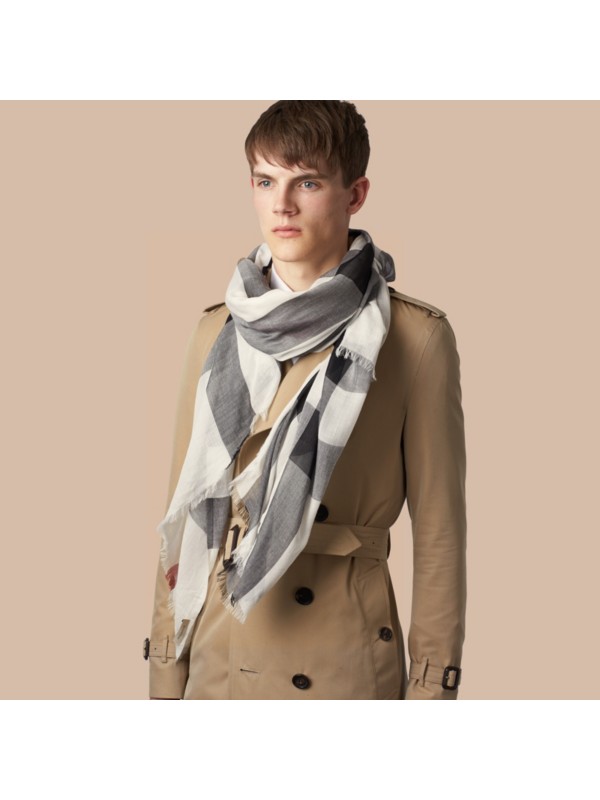 Check Modal Cashmere and Silk Scarf in Ivory | Burberry United States