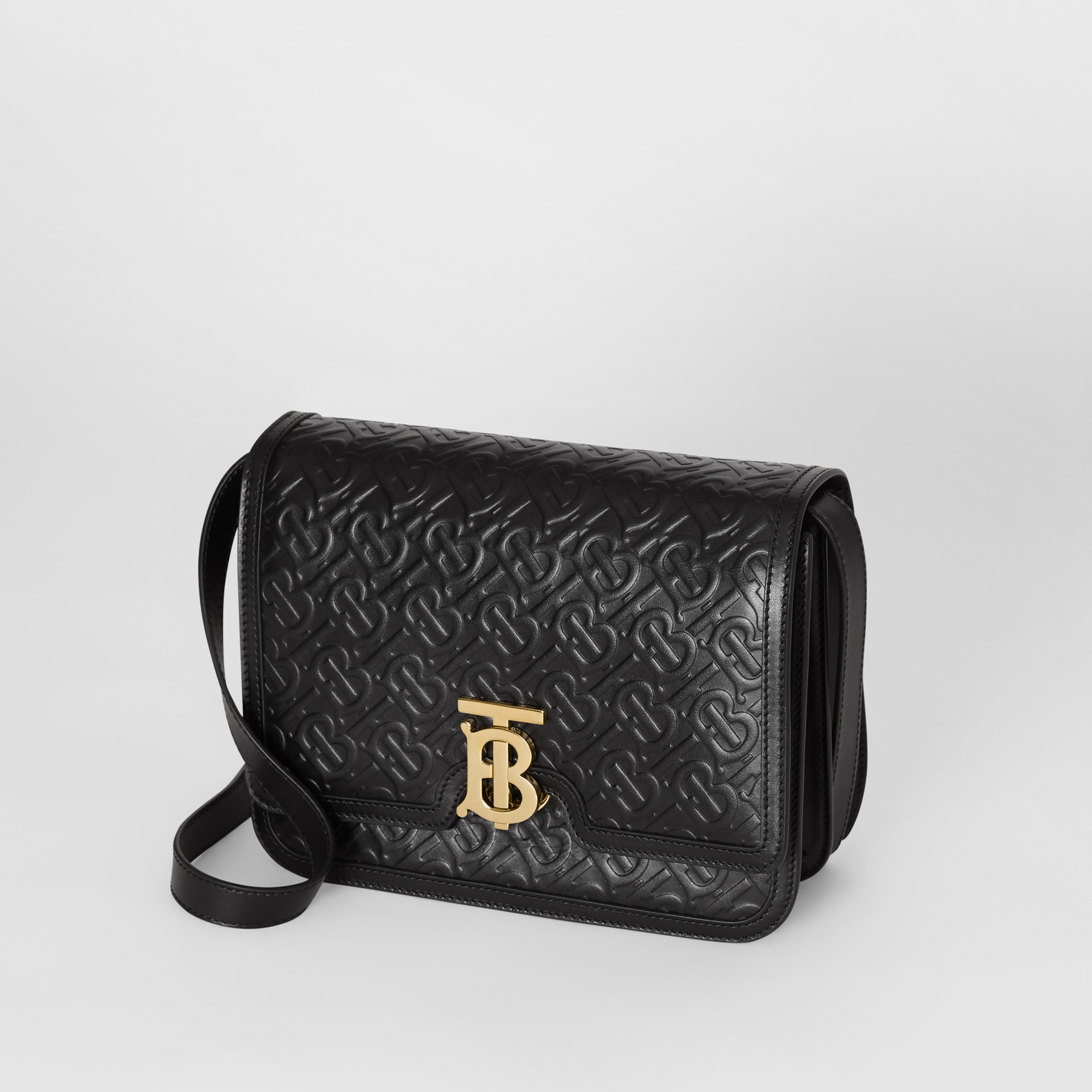 Medium Monogram Leather TB Bag in Black Women Burberry United States