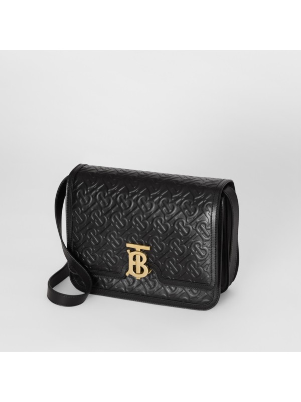 Medium Monogram Leather TB Bag in Black Women Burberry United States