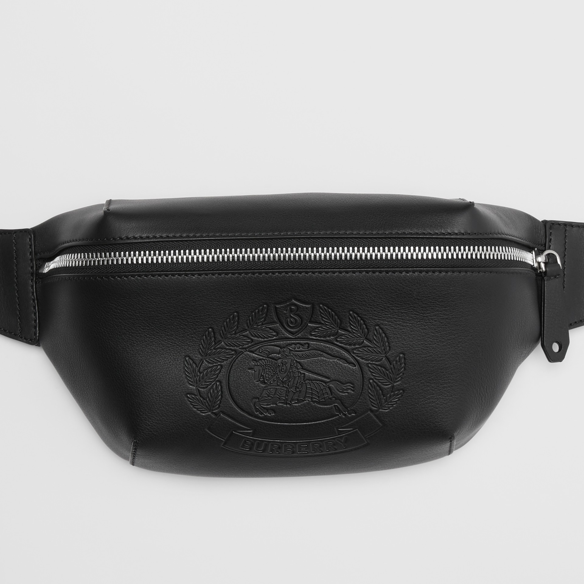 Medium Embossed Crest Leather Bum Bag in Black Burberry United States