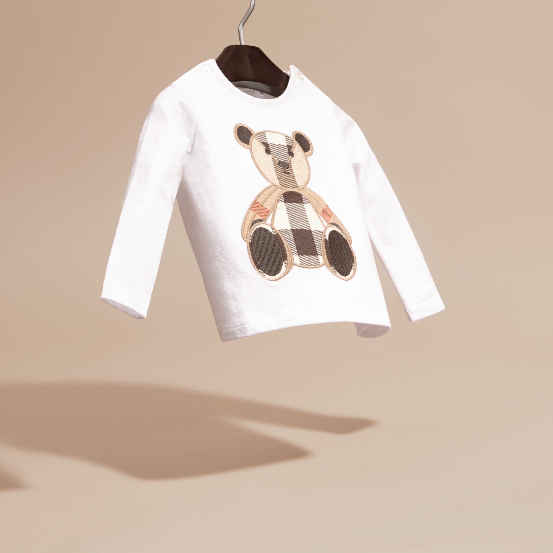 Long Sleeved Teddy Bear Motif Cotton T Shirt Burberry 