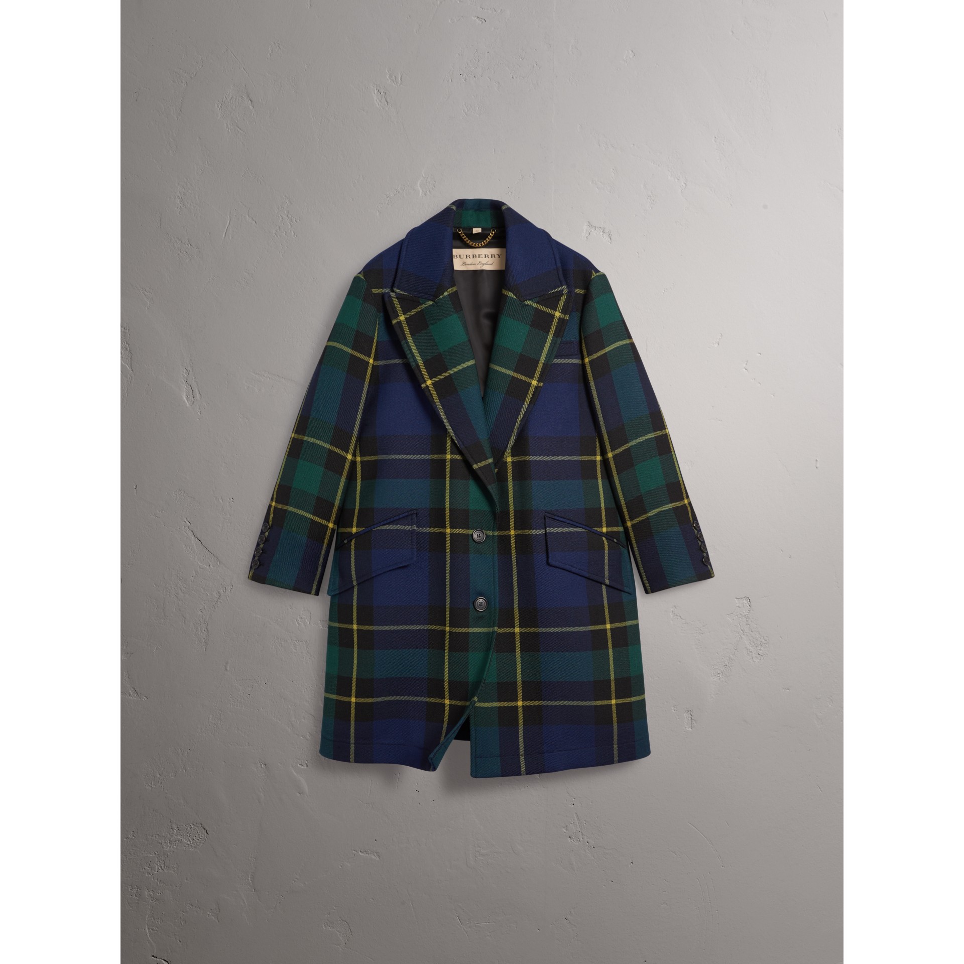 Lightweight Tartan Wool Tailored Coat in Pine Green Women Burberry