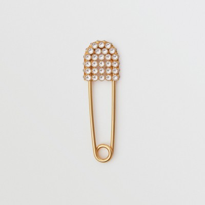 Shop Burberry Crystal Gold-plated Kilt Pin In Brass/crystal