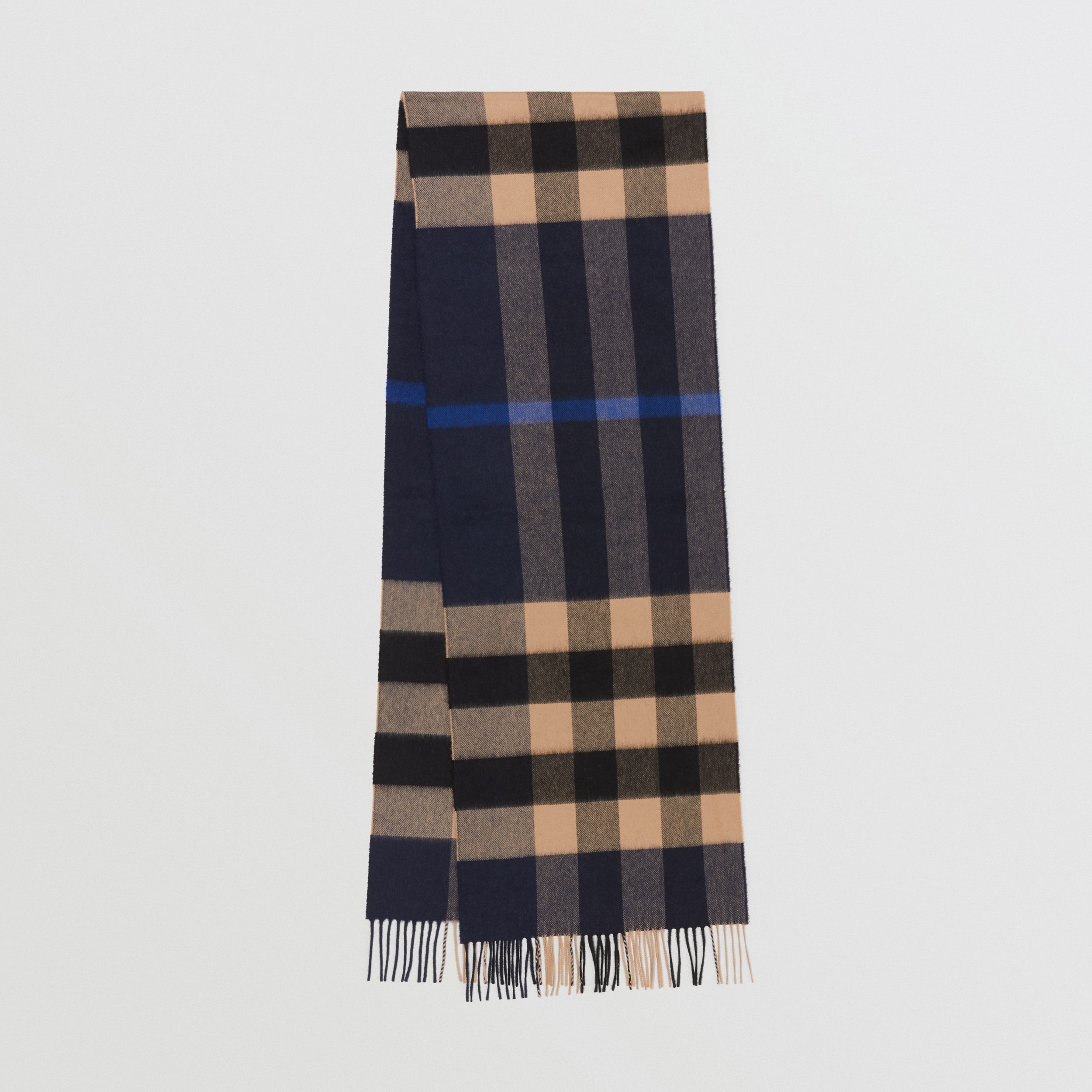 格纹羊绒围巾 (靛蓝 / 中调驼色) | Burberry® 博柏利官网 - 1