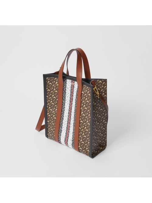 Burberry Monogram-Stripe E-Canvas Portrait Tote Bag Brown Multi