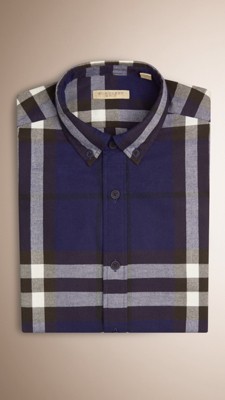 Sapphire blue Check Cotton Flannel Shirt - Image 3