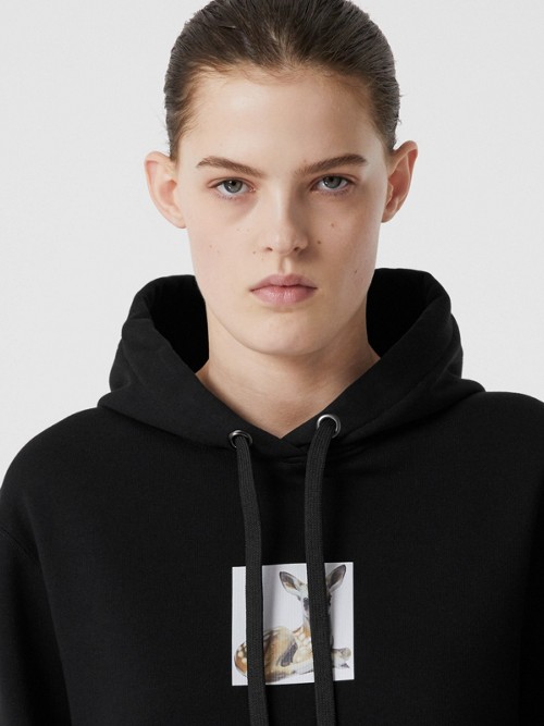 BURBERRY Deer Print Cotton Oversized Hoodie