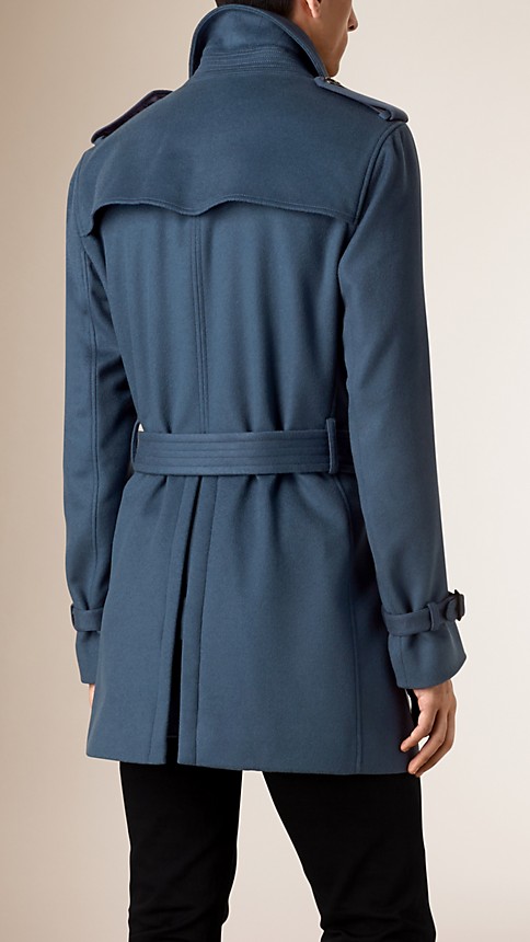 Stone blue Virgin Wool Cashmere Trench Coat - Image 5