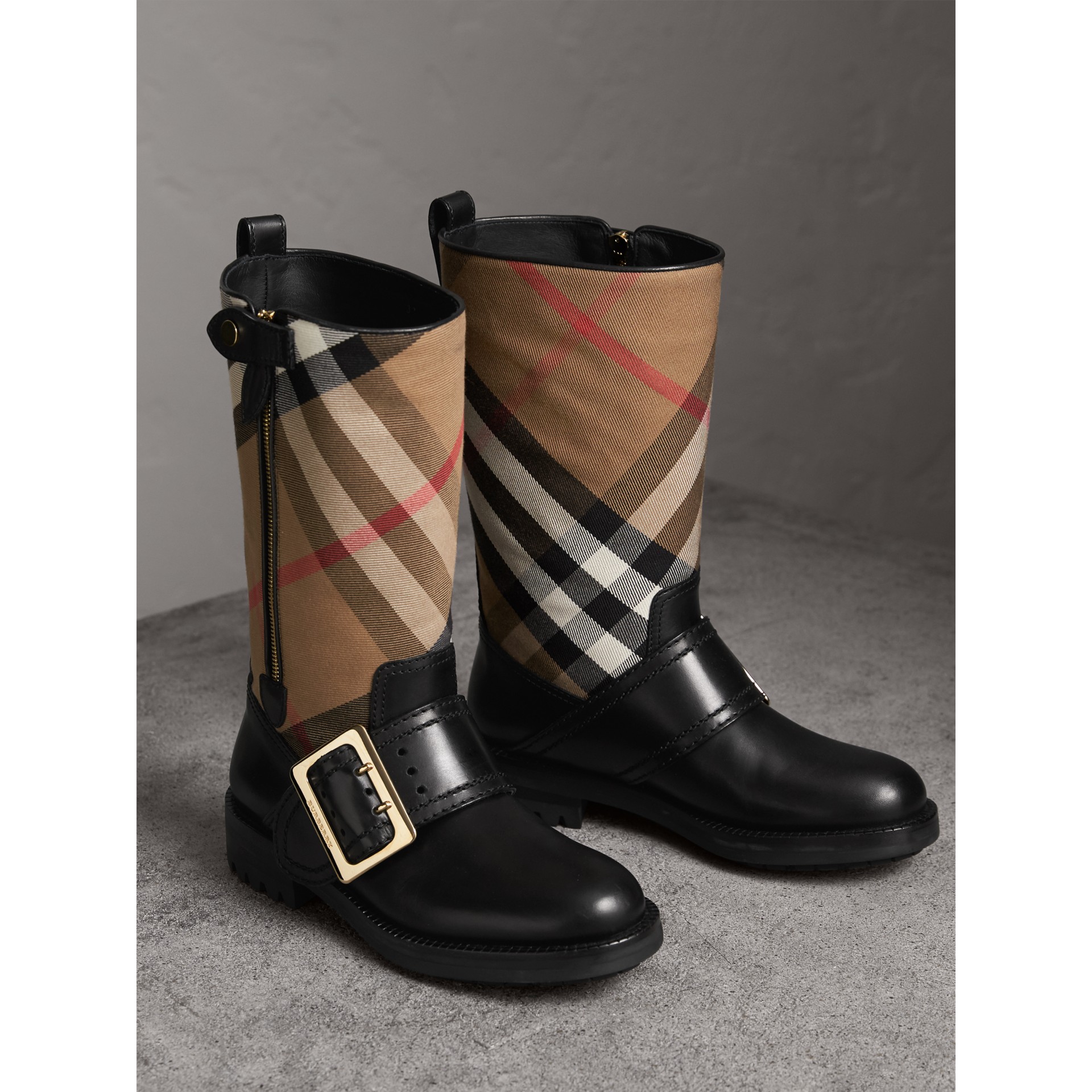 burberry house check leather bootie