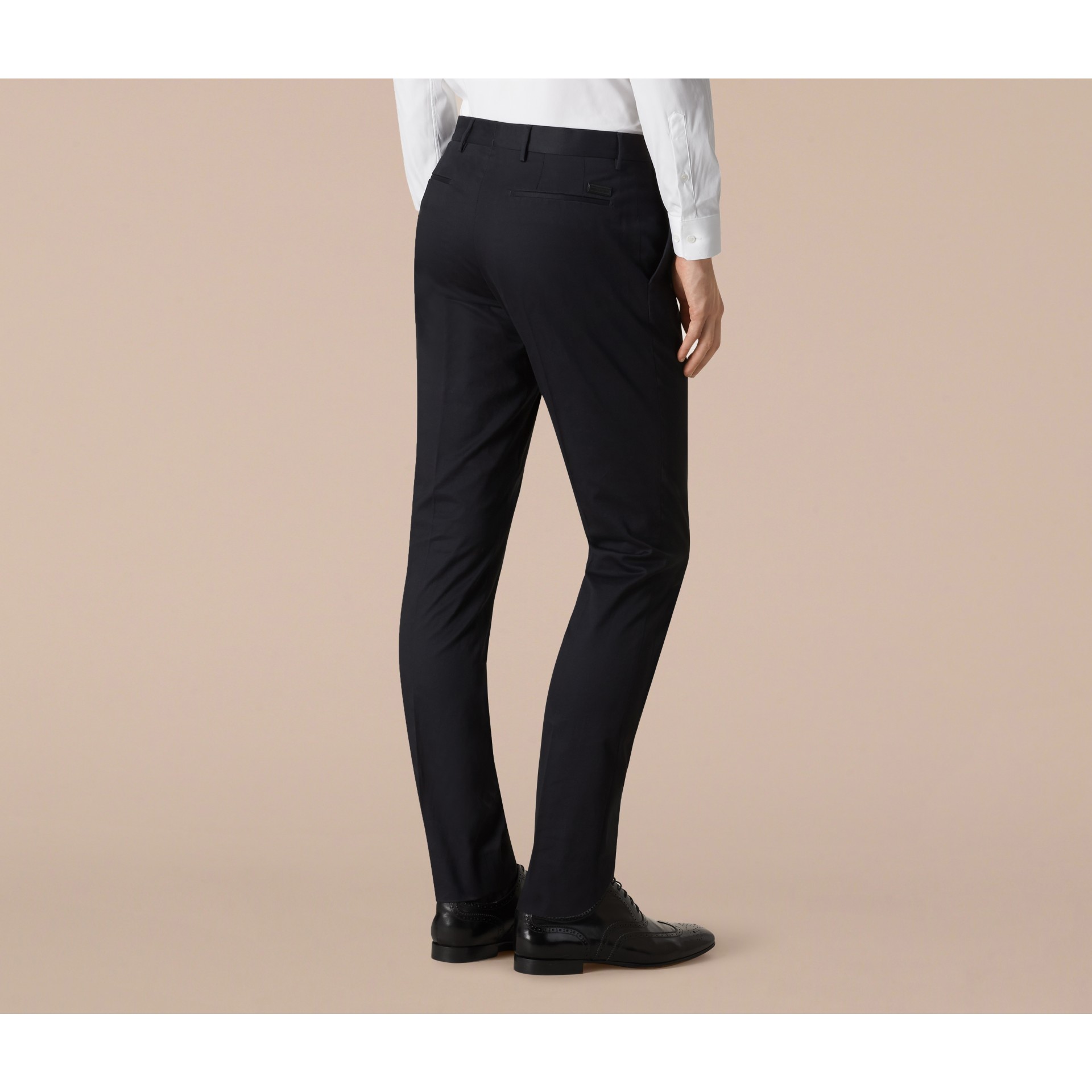 Slim Fit Cotton Trousers in Navy Men Burberry United States