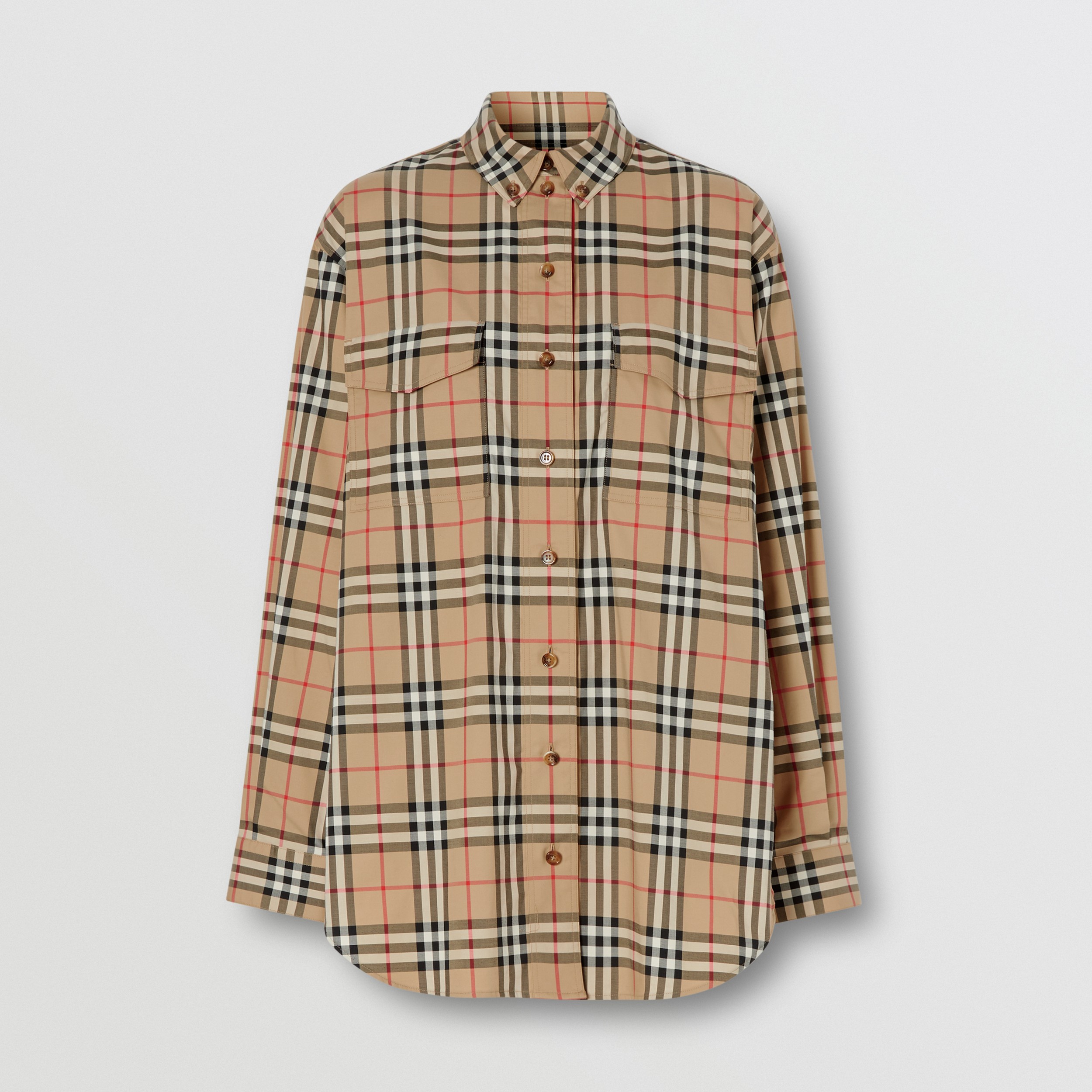 Check Stretch Cotton Oversized Shirt in Archive Beige - Women | Burberry® Official - 4