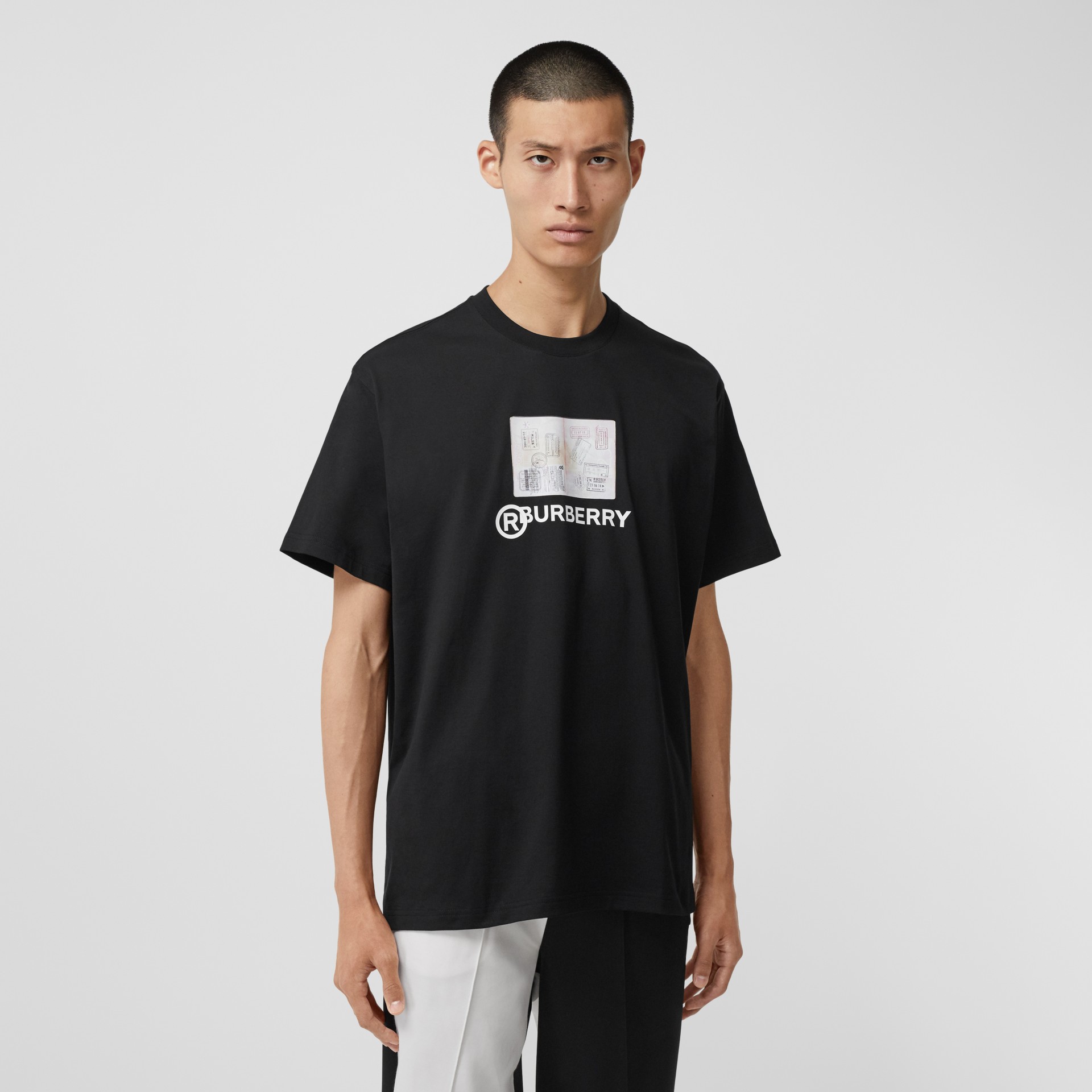 Montage Print Cotton Oversized T-shirt in Black - Men | Burberry United ...