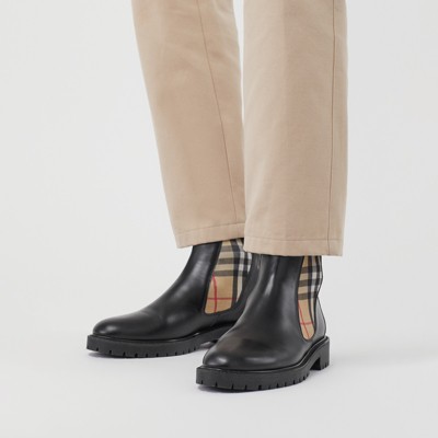 vintage check detail leather chelsea boots