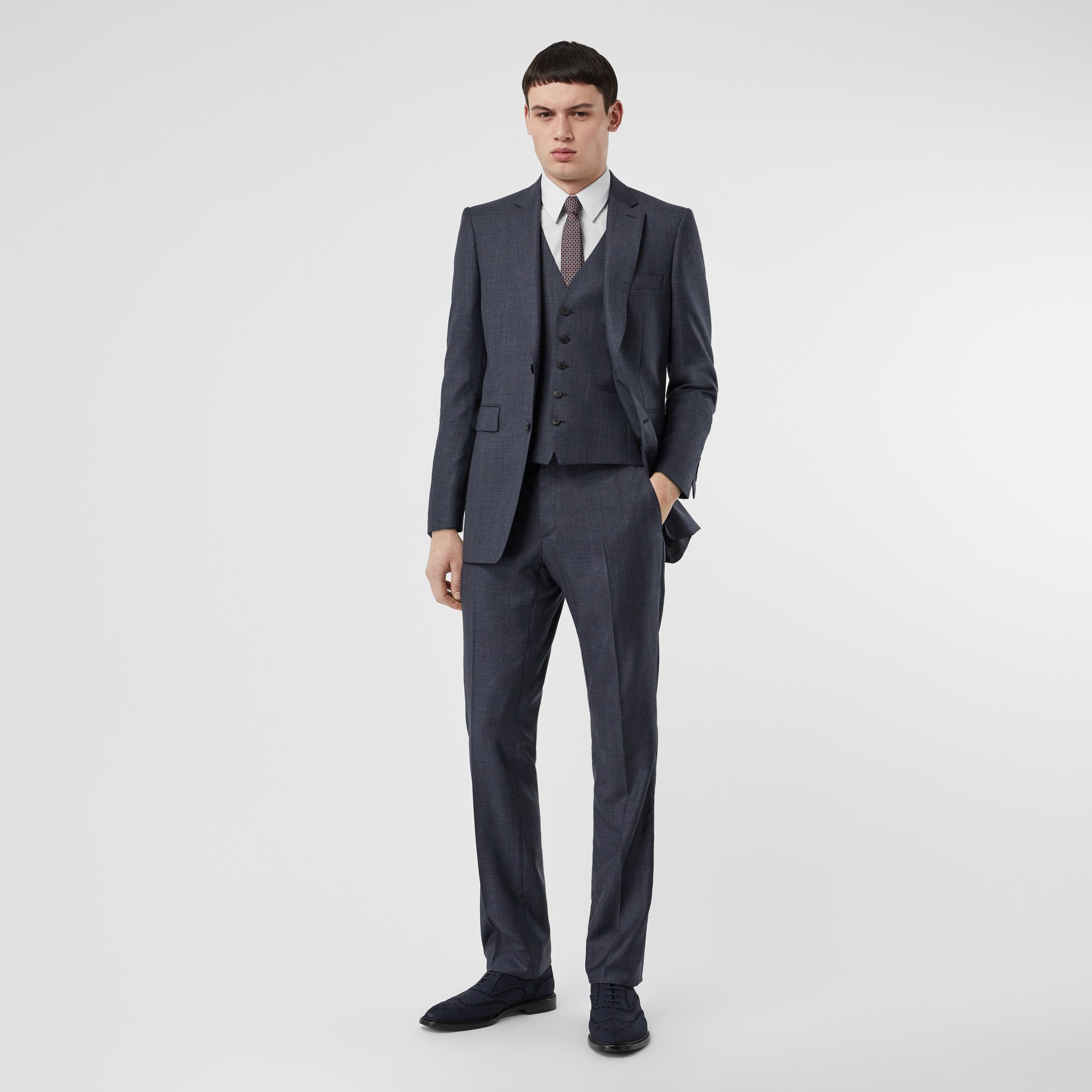 Classic Fit Check Wool Three-piece Suit in Steel Blue - Men | Burberry ...