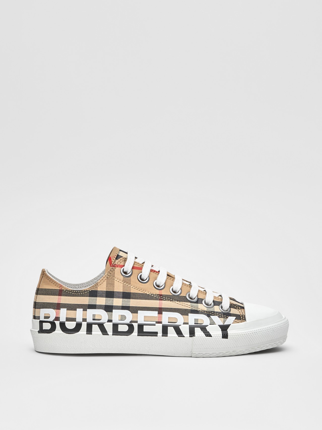 Logo Print Vintage Check Cotton Sneakers by Burberry, available on burberry.com for $370 Bella Hadid Shoes SIMILAR PRODUCT