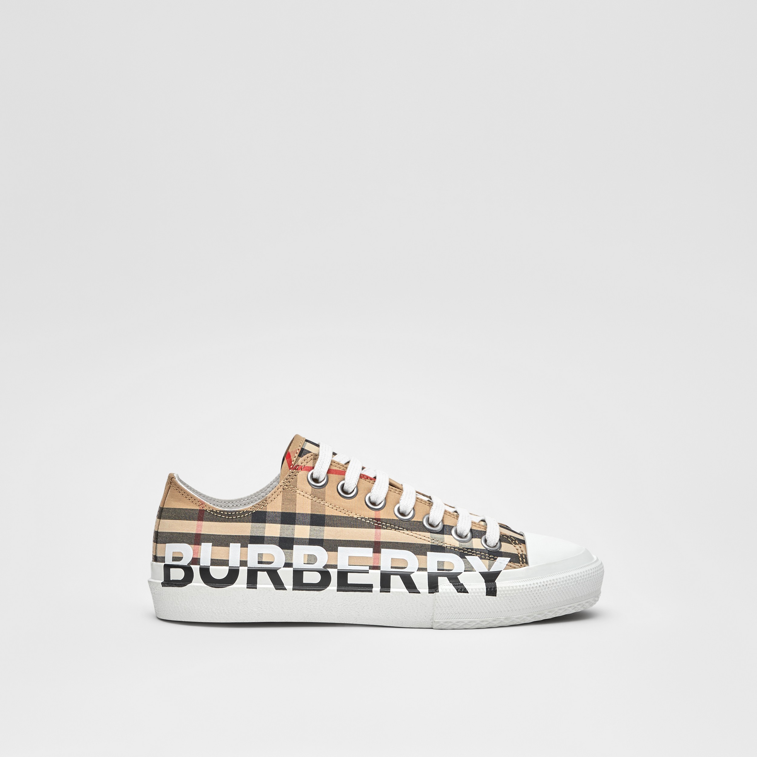 Logo Print Vintage Check Cotton Sneakers in Archive Beige - Women | Burberry® Official - 1