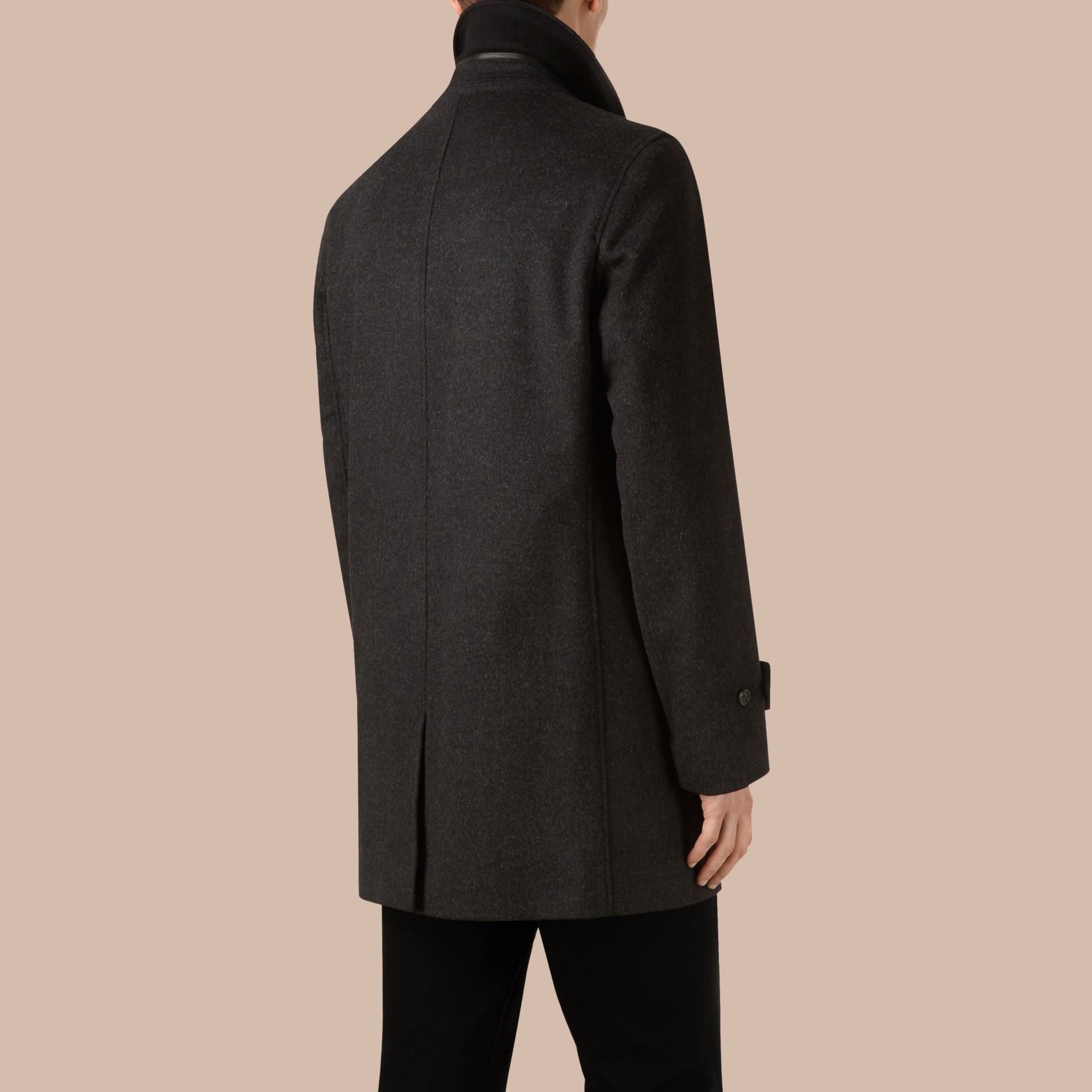 Virgin Wool Cashmere Car Coat Dark Grey Melange Burberry