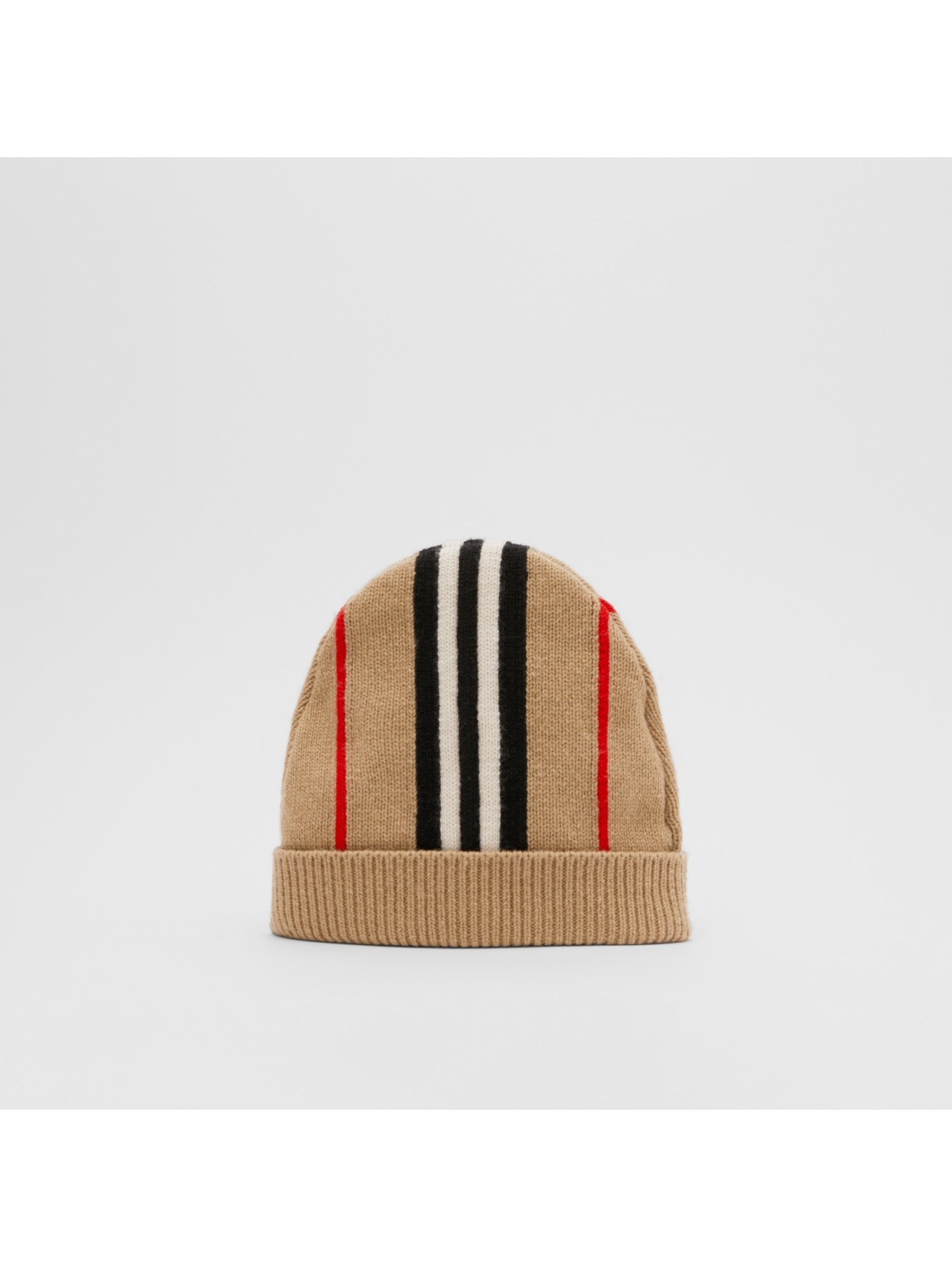 Bonnet en laine et cachemire à rayures iconiques in Beige D'archive