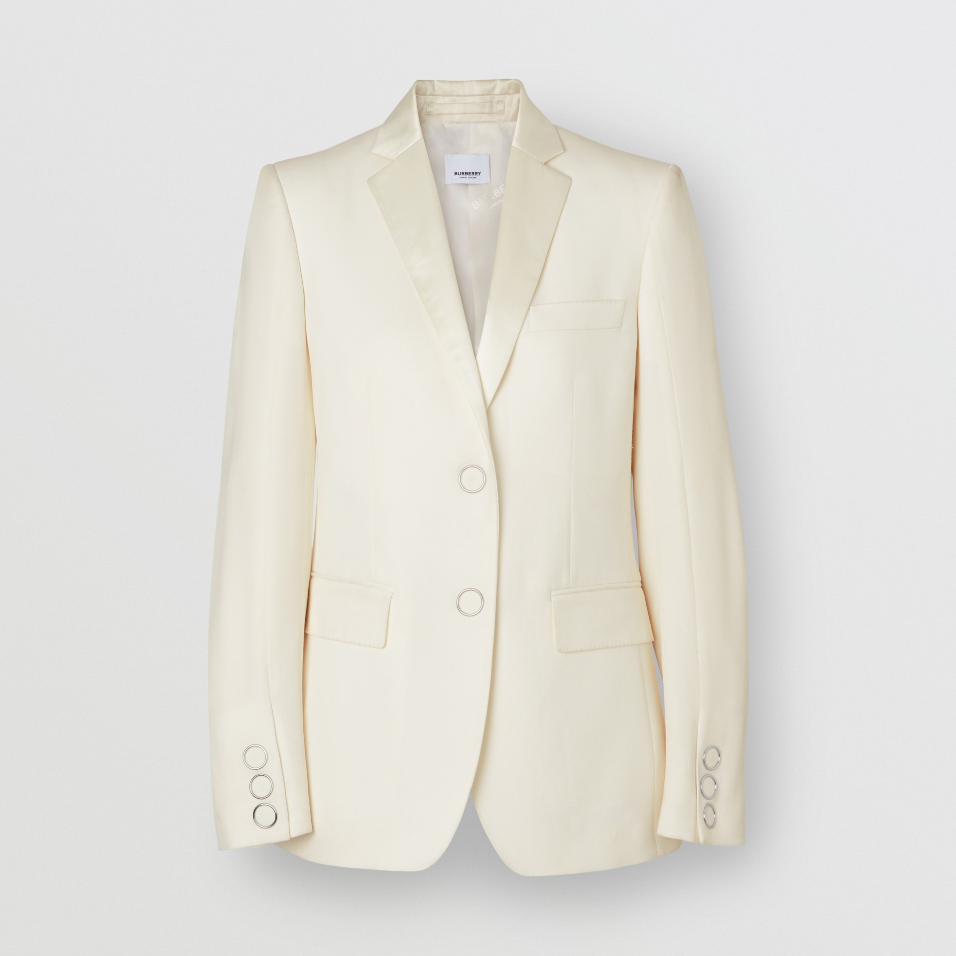 Silk Trim Pressstud Wool Tailored Jacket in Natural White Women