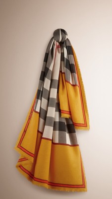 contrast border horseferry check cashmere scarf