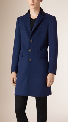 Virgin Wool Cashmere Topcoat with Velvet Topcollar