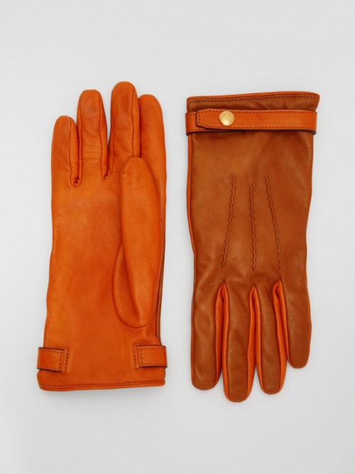 Burberry Silk-lined Two-tone Lambskin Gloves In Brown