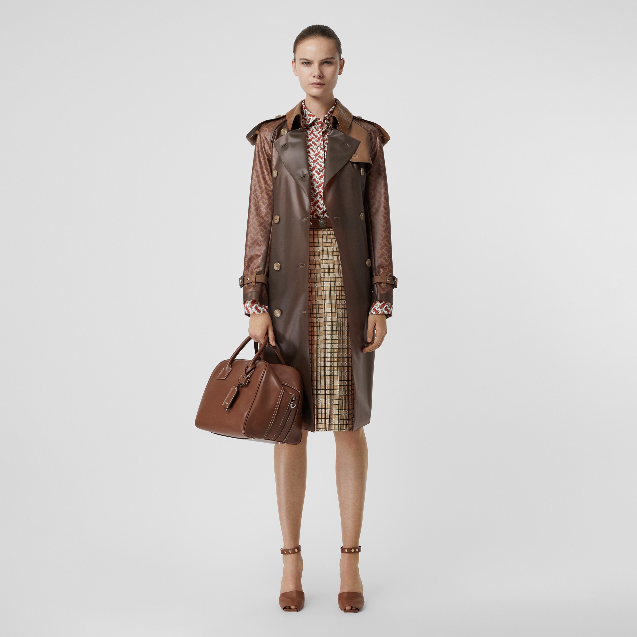 Leather Detail Showerproof Trench Coat in Flaxseed - Women | Burberry ...