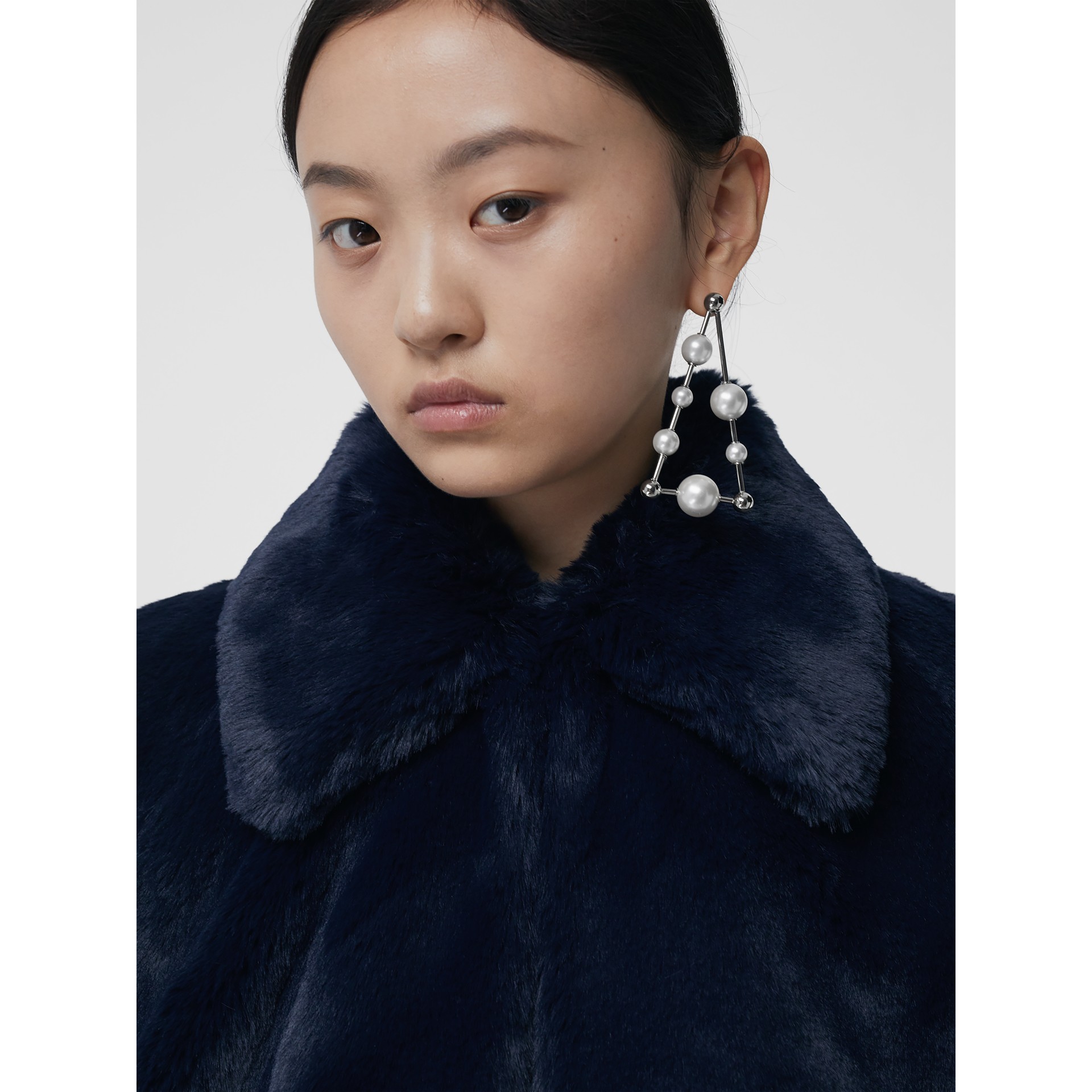 Faux Fur Cape in Navy Women Burberry United States