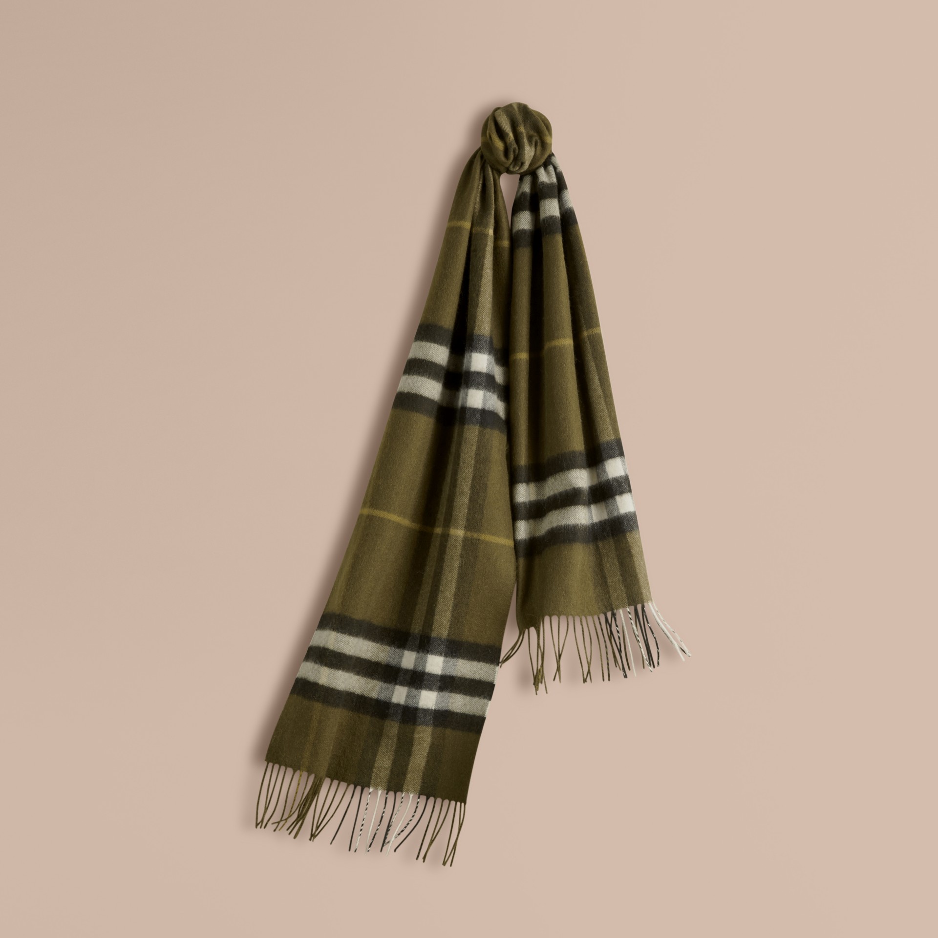 The Classic Check Cashmere Scarf in Olive Green Burberry
