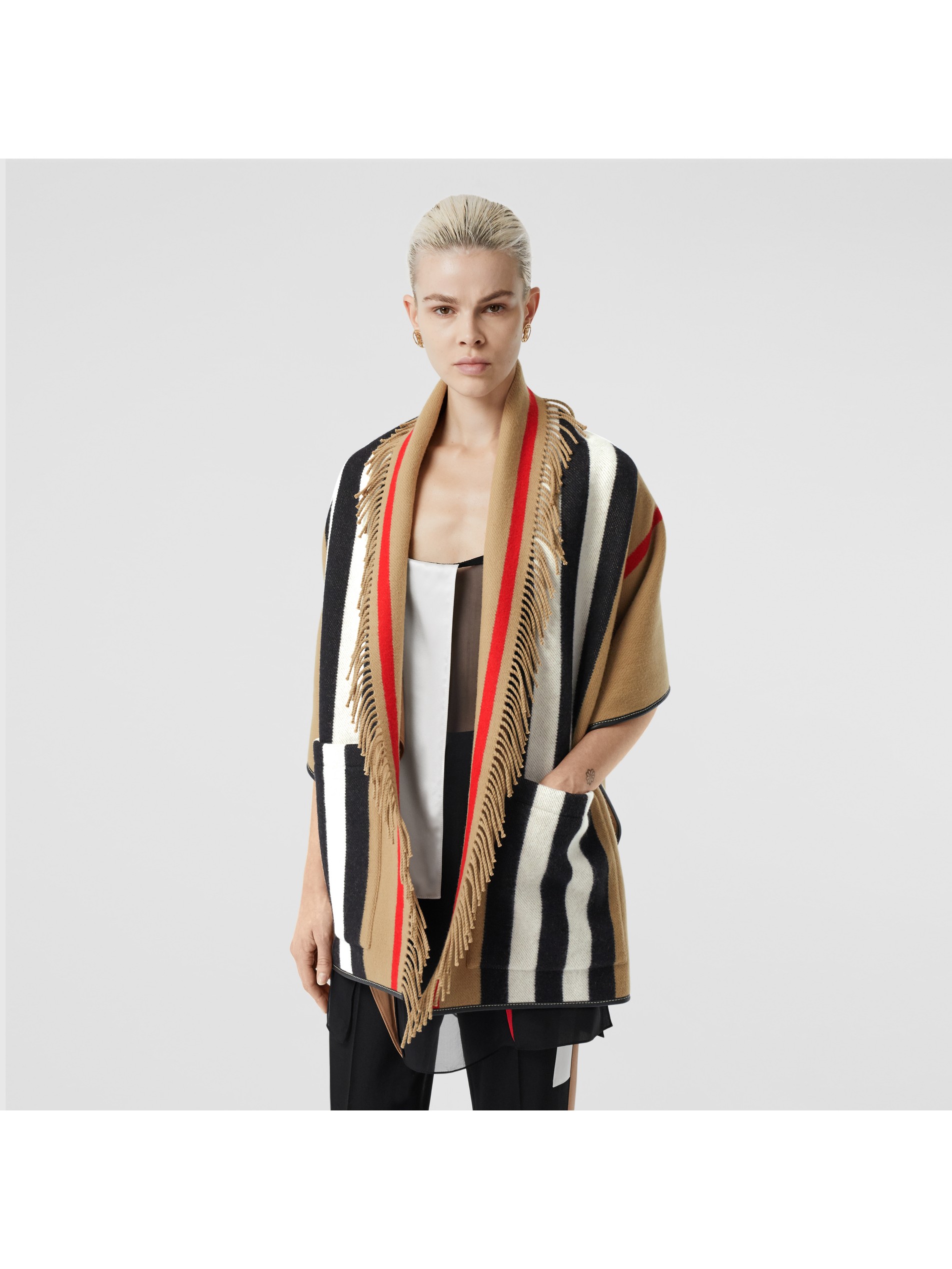 标志性条纹羊毛混纺提花披肩 产品图片61