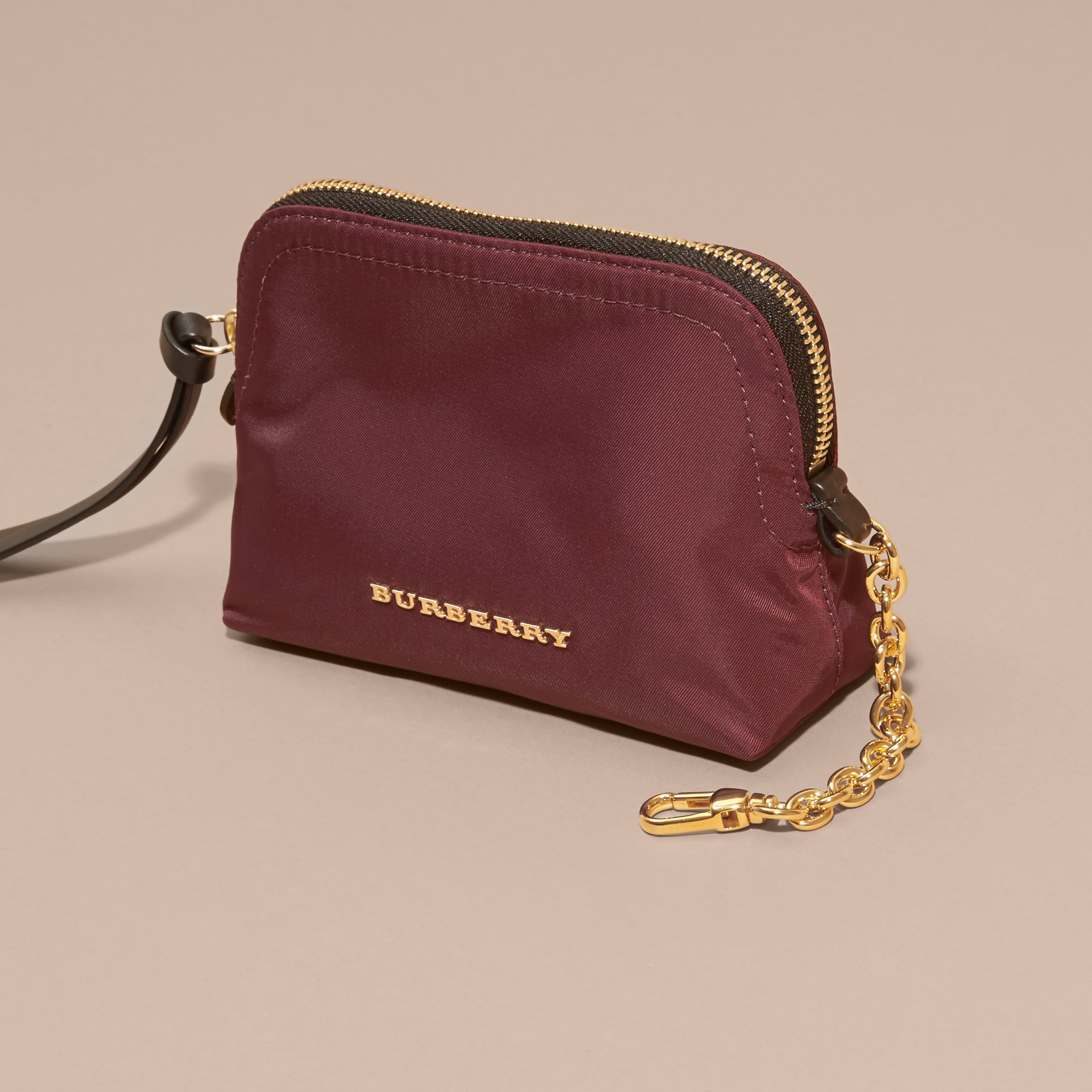 Small Ziptop Technical Nylon Pouch in Burgundy Red Burberry
