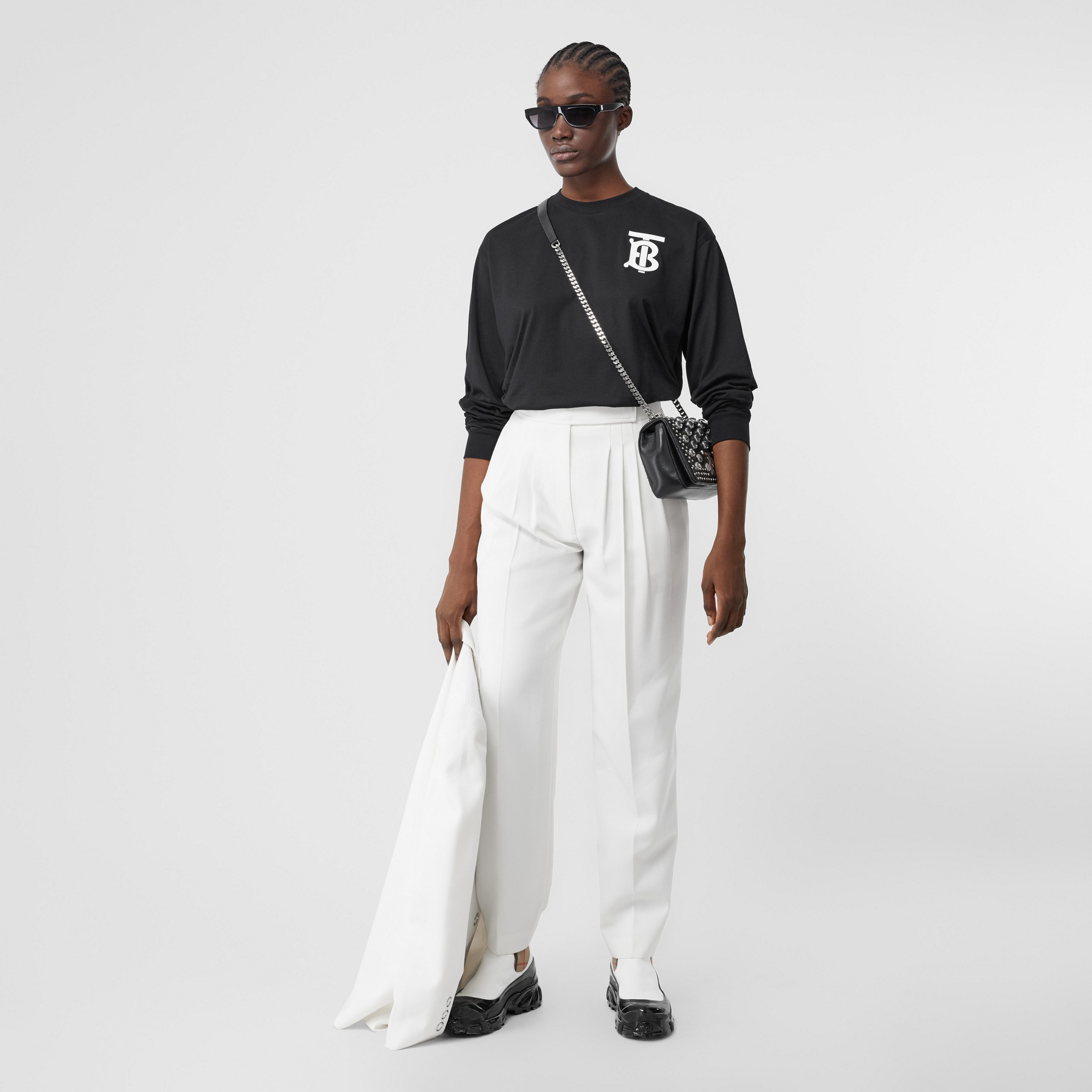 Long-sleeve Monogram Motif Cotton Top in Black - Women | Burberry ...