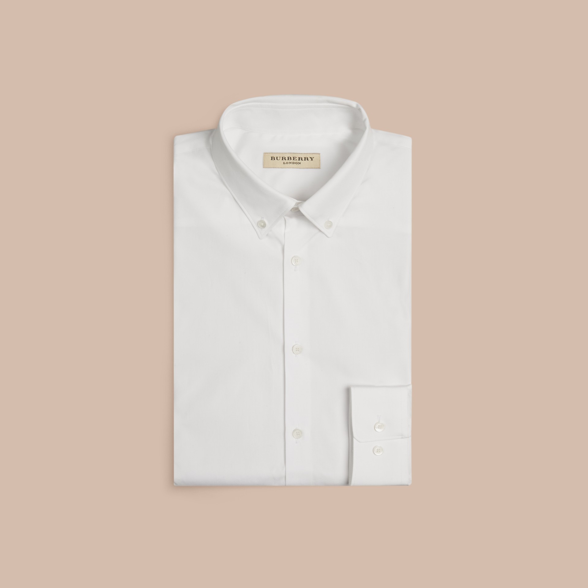 Slim Fit Buttondown Collar Cotton Poplin Shirt in White Men Burberry
