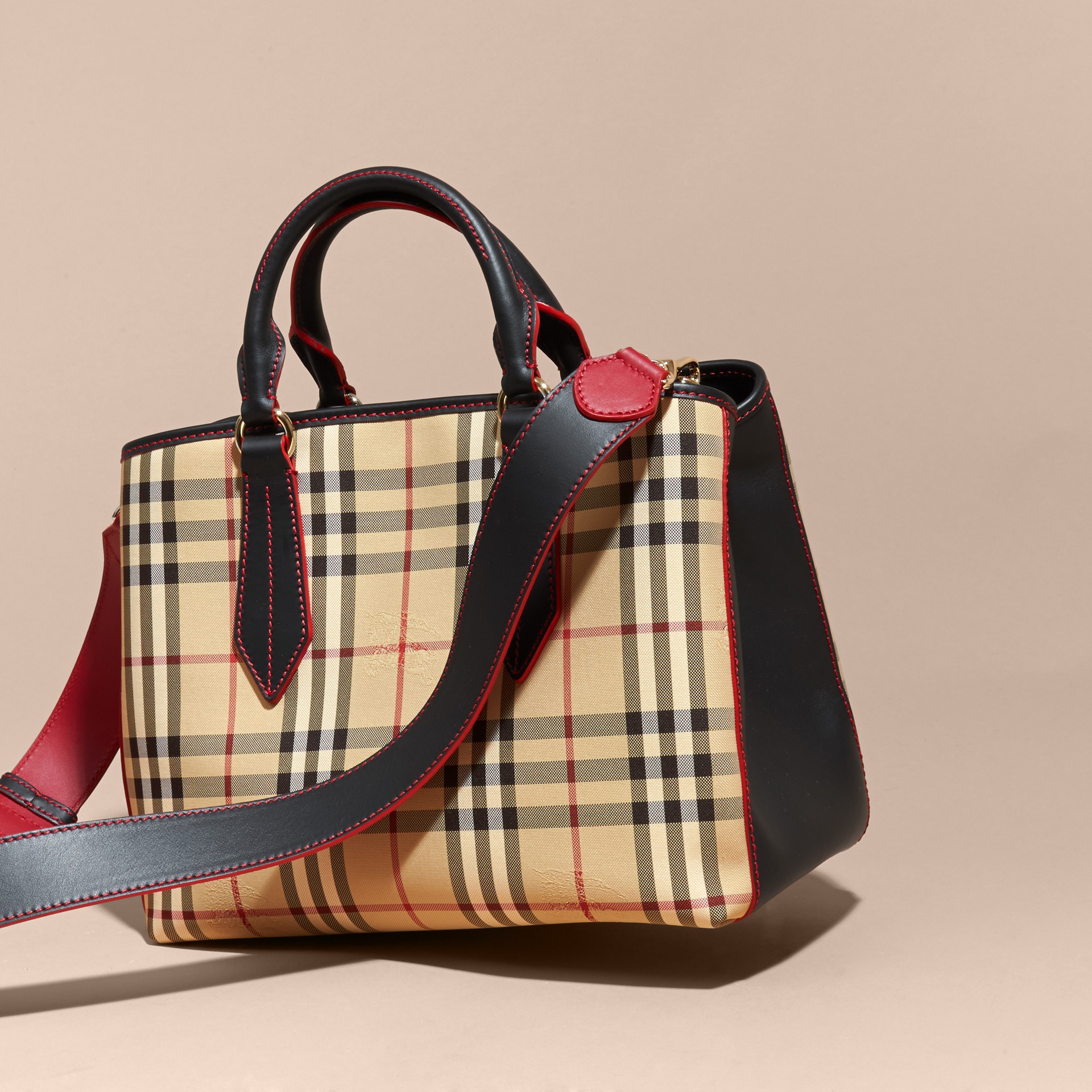 Leather Trim Horseferry Check Tote in Honey/black - Women | Burberry ...