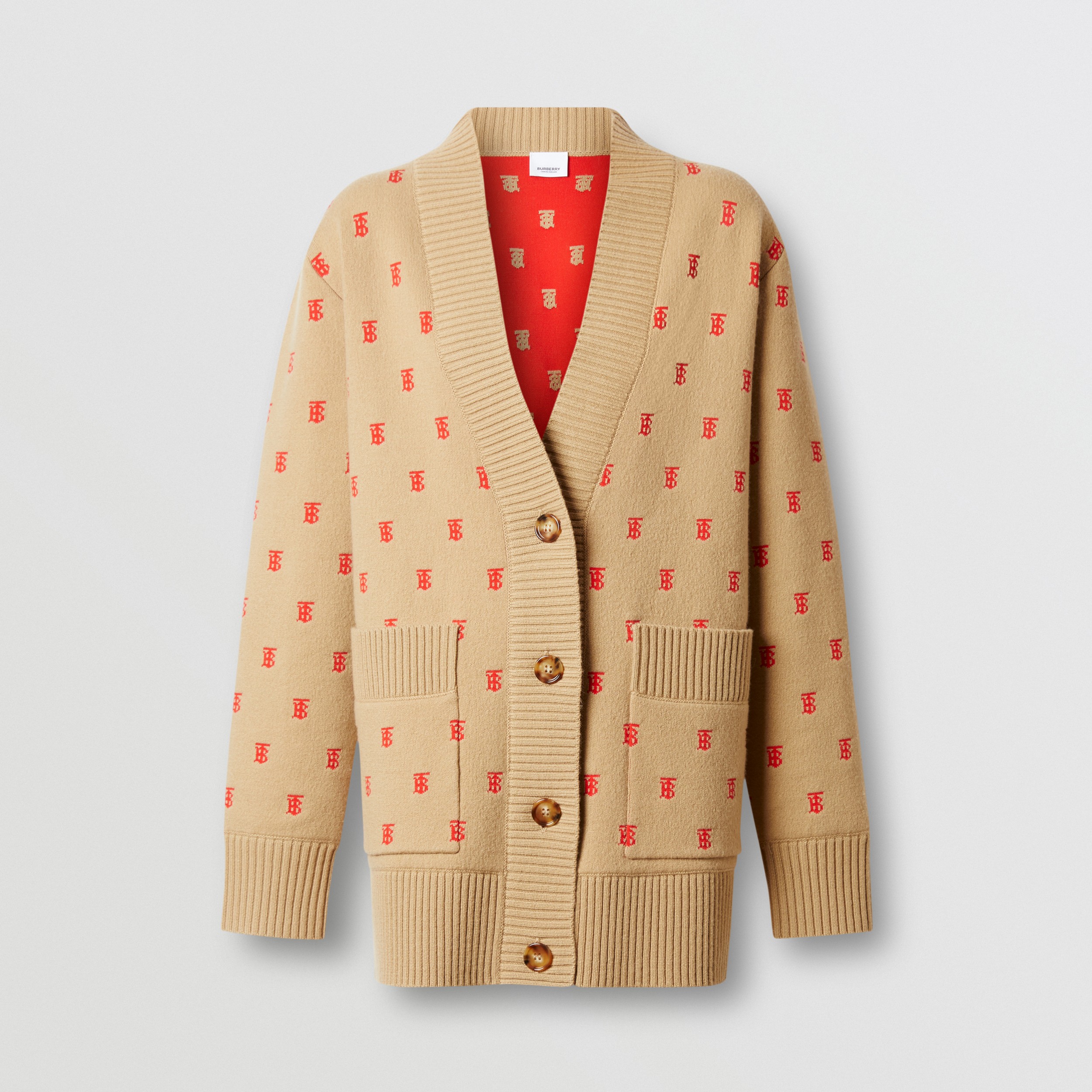 Cardigan oversize in misto lana e cashmere con motivo monogramma (Beige Archivio) - Donna | Sito ufficiale Burberry® - 3