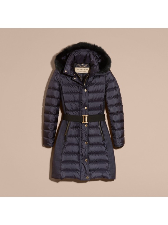 Down-filled Coat with Fur-trimmed Hood Navy | Burberry