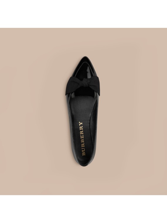 black patent loafers with bow