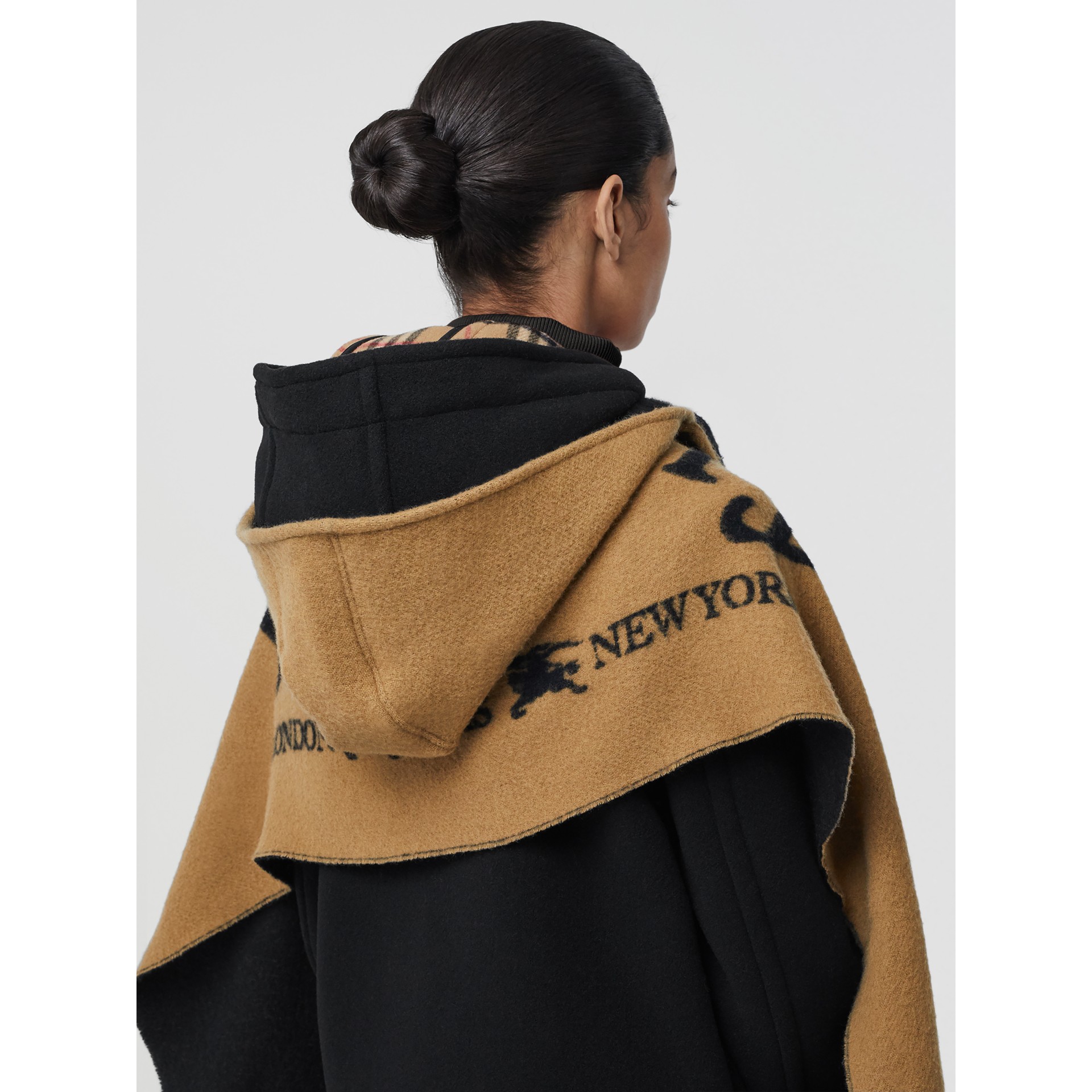 Archive Logo Wool Cashmere Hooded Scarf in Hazelnut Women Burberry