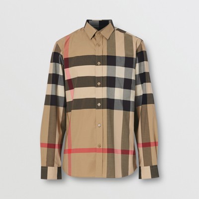 Women's Burberry Brit Check Print Cotton Shirt ($295) ❤ Liked On Polyvore  Featuring Tops,… Long Sleeve Cotton Tops, Pattern Shirt Outfit, Cotton Long  Sleeve Shirt 