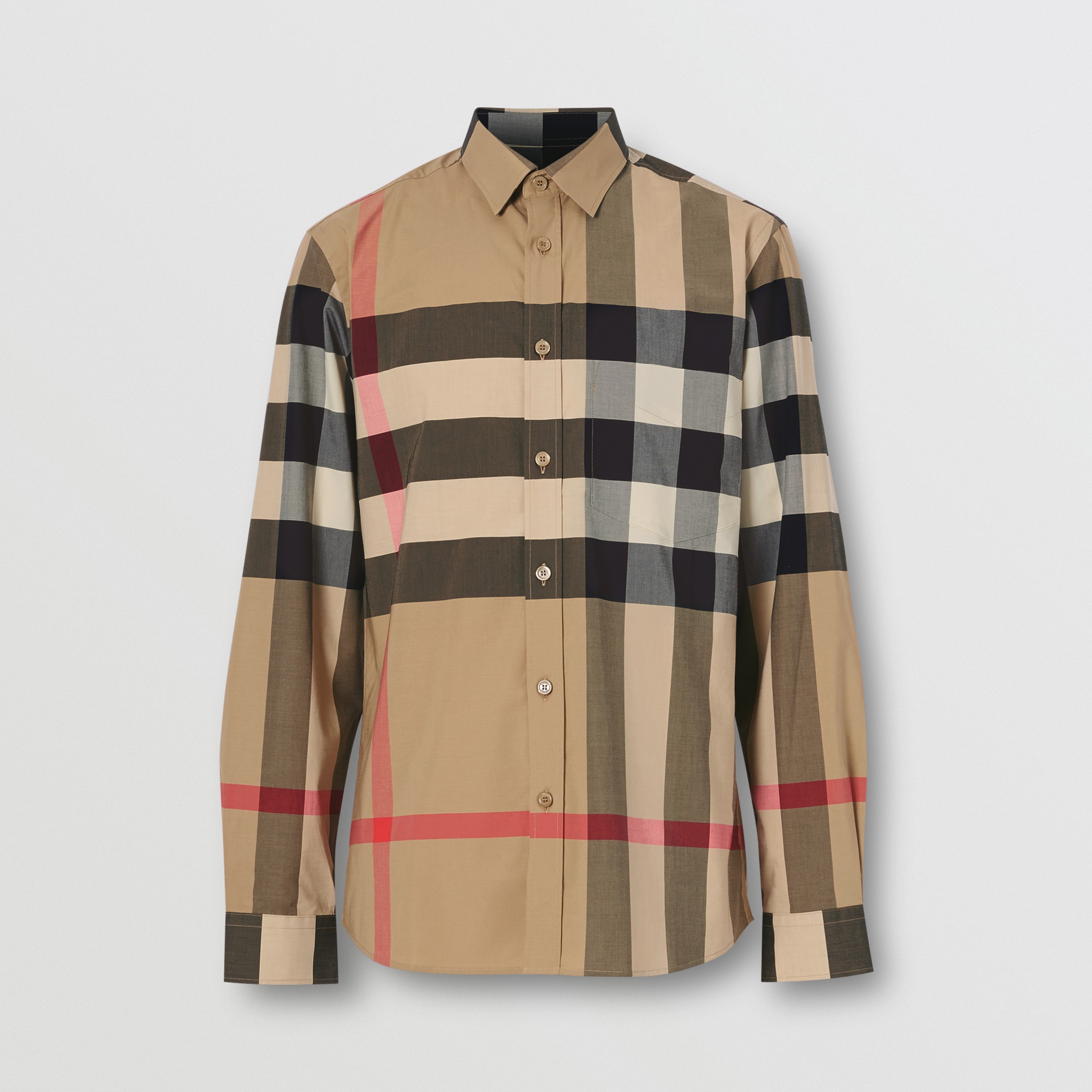 Check Stretch Cotton Poplin Shirt in Archive Beige - Men | Burberry®  Official