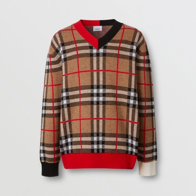 Merino Wool Jacquard V-neck Sweater 