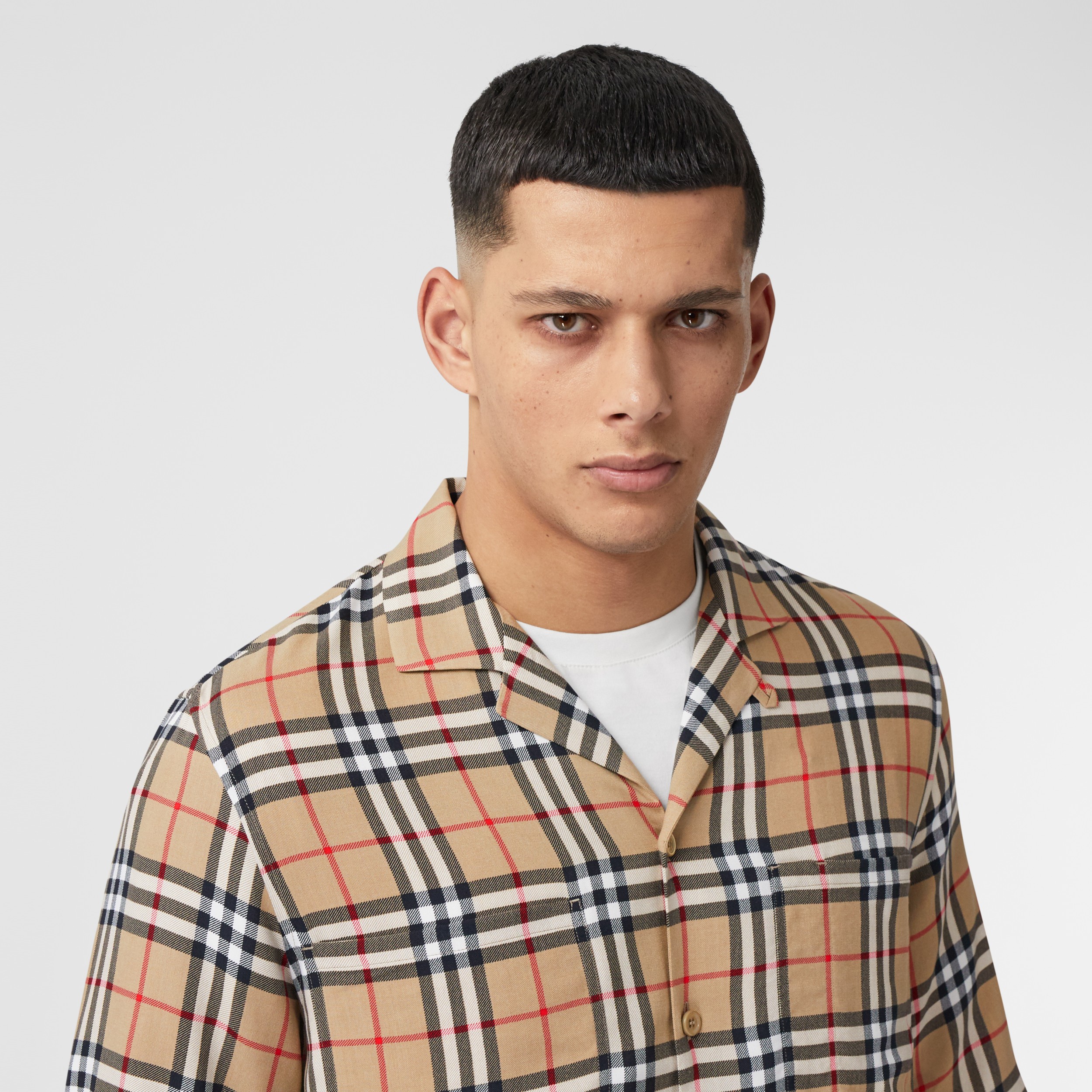 Short-sleeve Vintage Check Twill Shirt in Archive Beige - Men ...