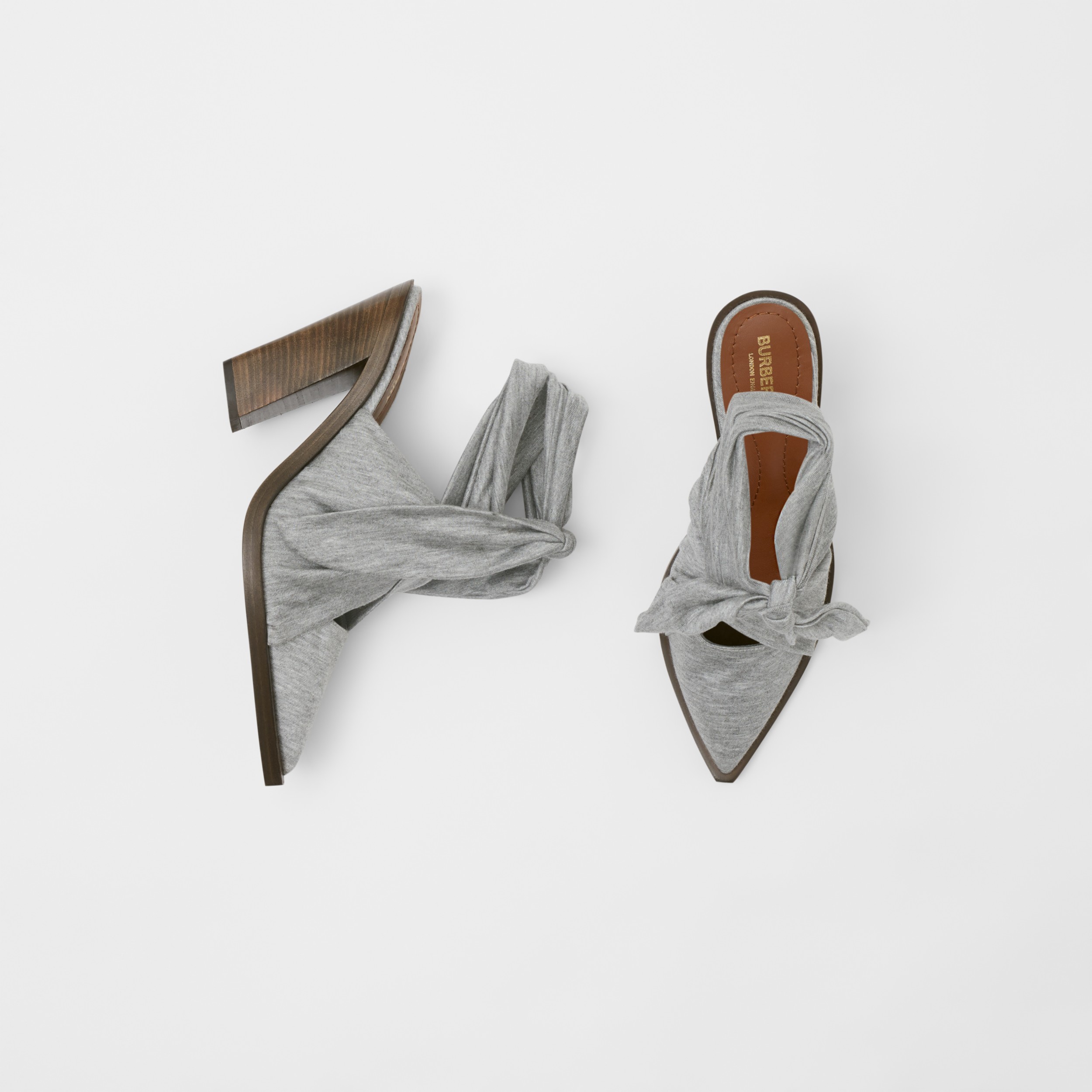 Scarf Tie Detail Jersey Pointtoe Mules in Pewter Melange Women