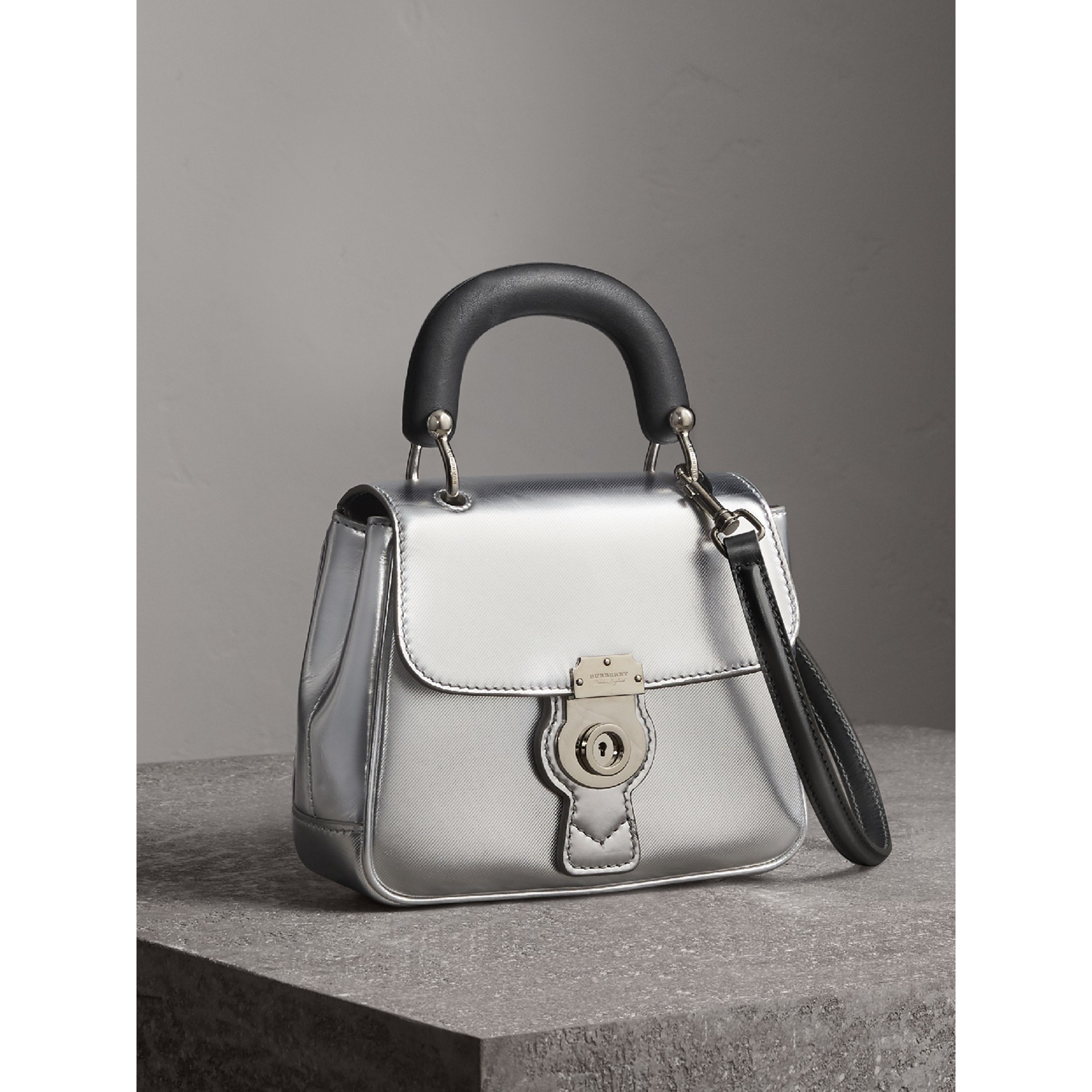 The Small Dk88 Top Handle Bag In Metallic Leather Silver Women The Small Dk88 Top Handle Bag In Metallic Leather Silver Women Burberry