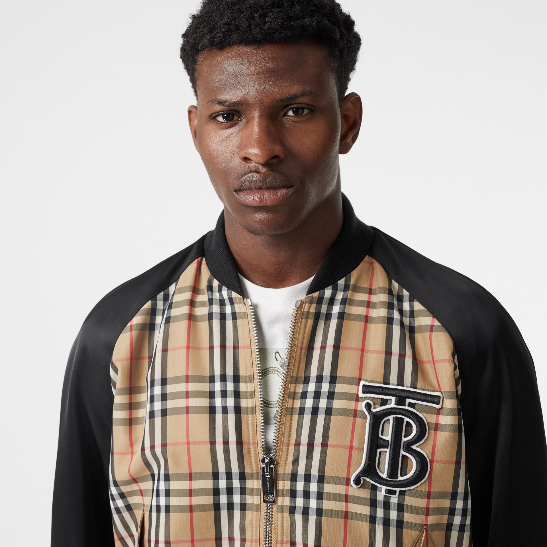 Monogram Motif Vintage Check Nylon Bomber Jacket in Archive Beige - Men ...