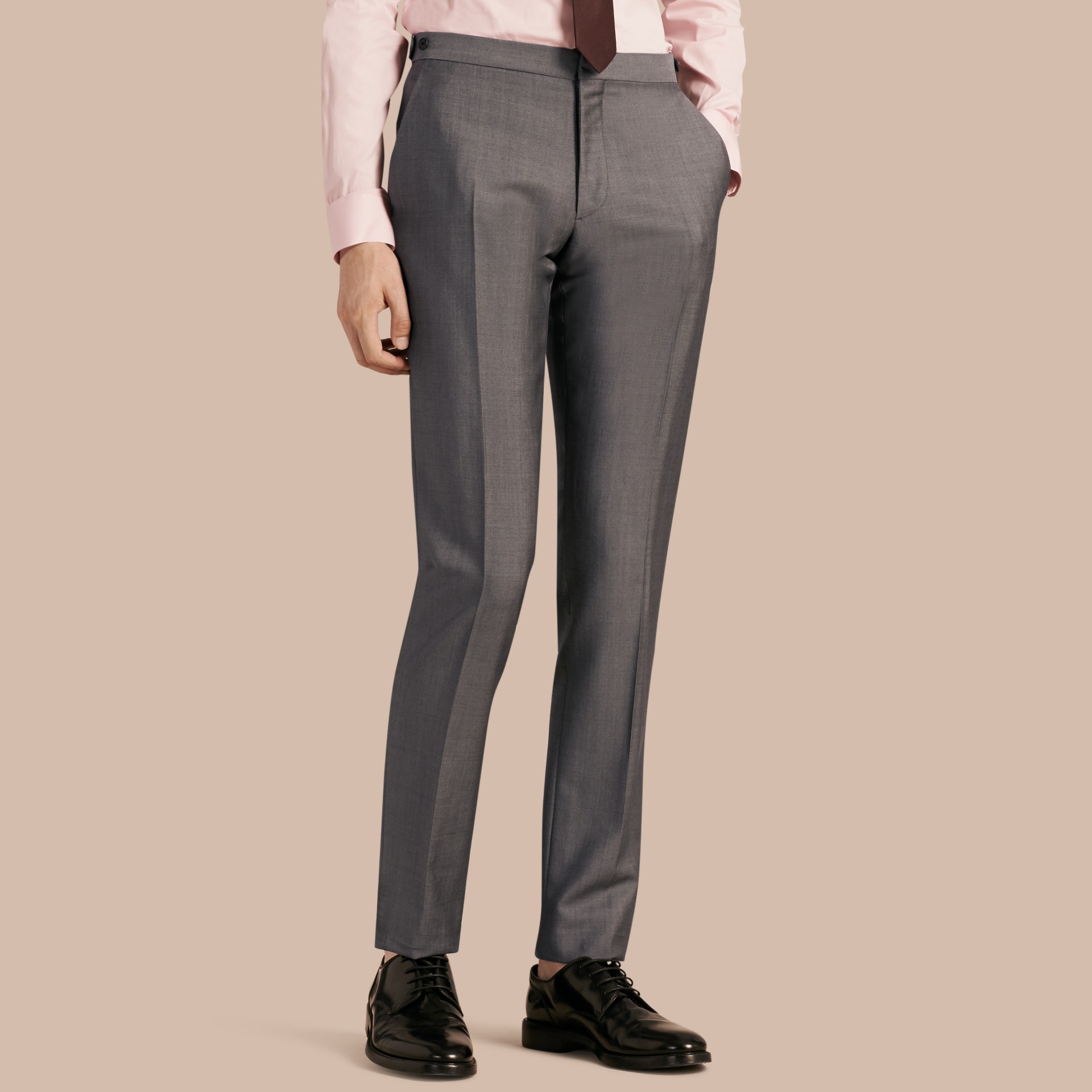 Slim Fit Wool Mohair Trousers Mid Grey | Burberry