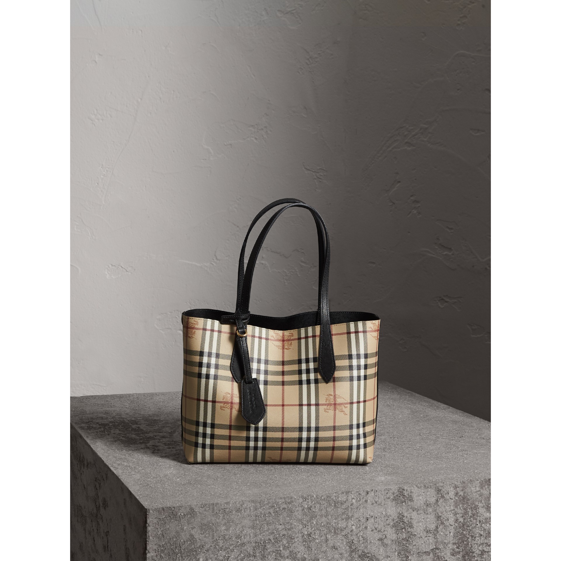 The Small Reversible Tote in Haymarket Check and Leather in Black ...