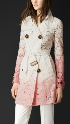 渐变色蕾丝 trench 风衣